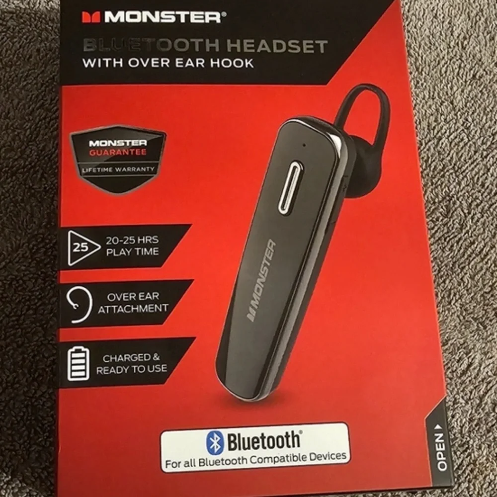 Bluetooth Headset with Over Ear Hook - Black